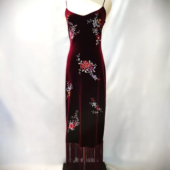 Rare 1990's Vintage Betsey Johnson Embroidered Velvet Evening Dress - Size 6 - Picture 2 of 11